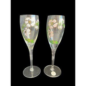 PR French Champagne Flutes Perrier Jouet Belle Epoque France Cherry Blossom